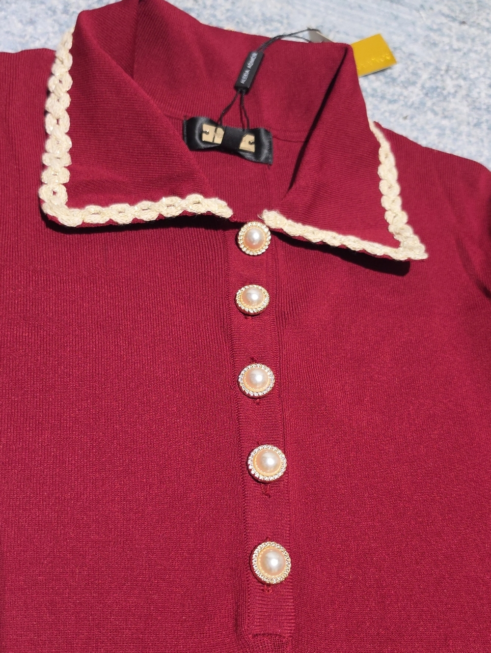 ALEXA ADMOR Women's Burgundy Knit Polo Dress with Contrast Trim Size L. - Picture 9 of 12